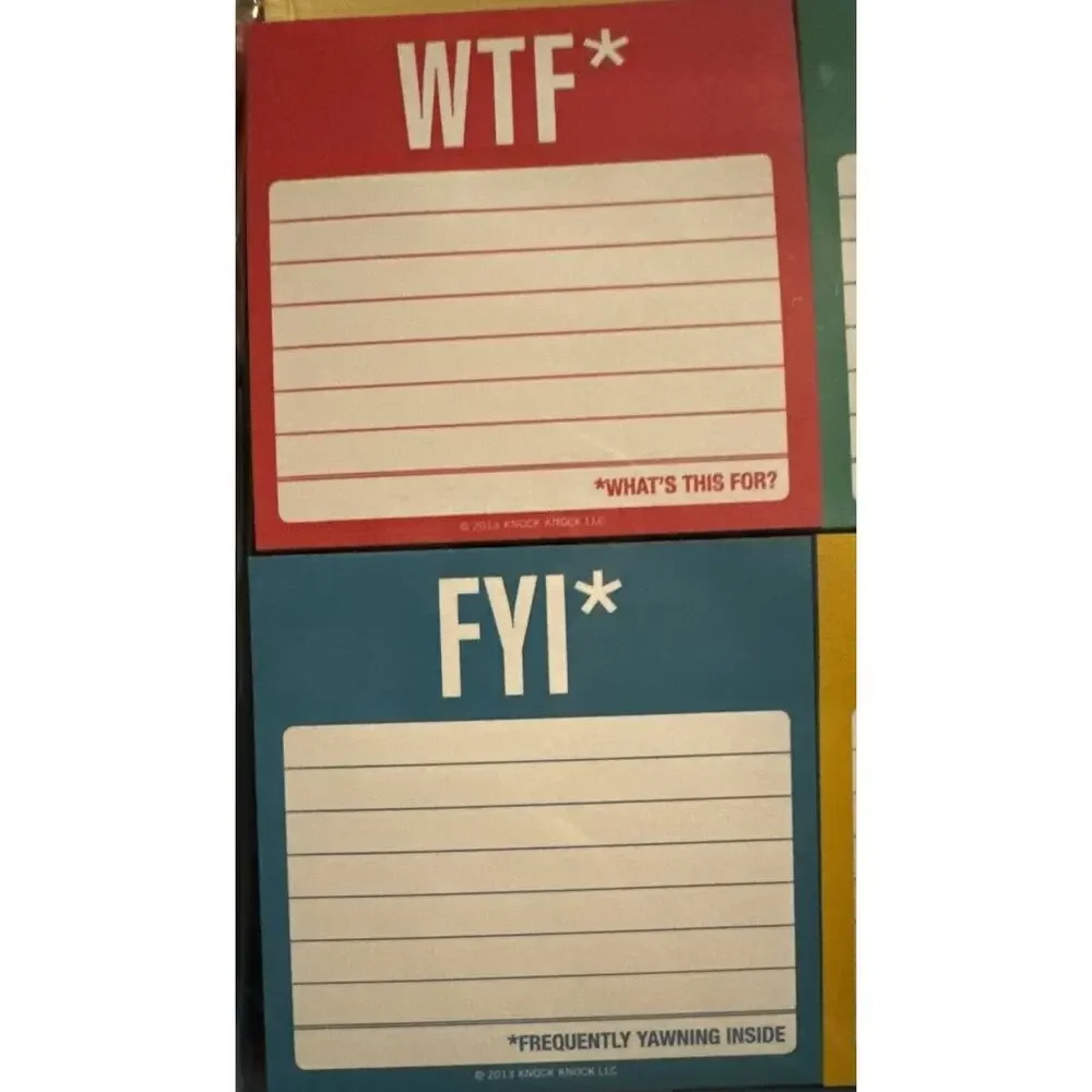 Clever Sticky Notes WTF ASAP TMI Funny Colleague Coworker Gift Knock Knock NEW